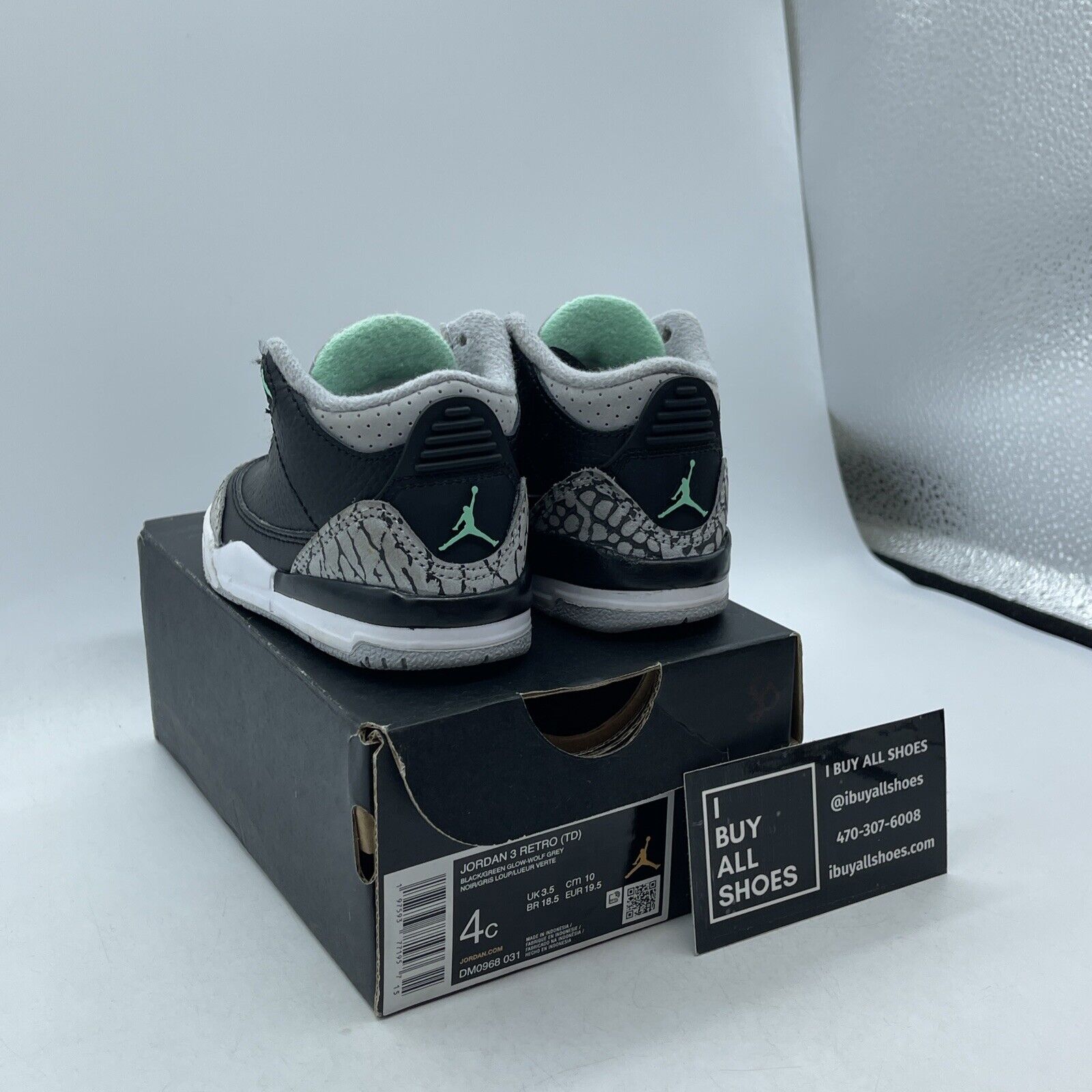 Size 4C - Toddler's Jordan 3 Retro Green Glow Grey Suede Leather (DM0968 031)