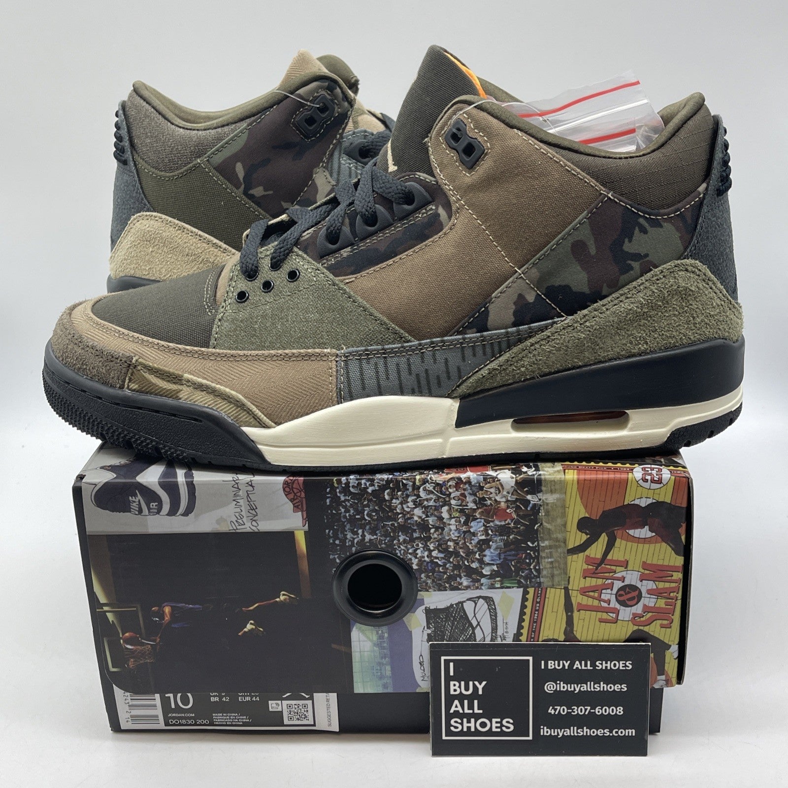 Size 10 - Jordan 3 Retro Patchwork 2021 Black Green Suede (DO1830-200)