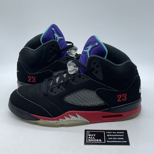 Size 11.5 - Jordan 5 Retro Top 3 Black 2020 Red White Suede (CZ1786-001)