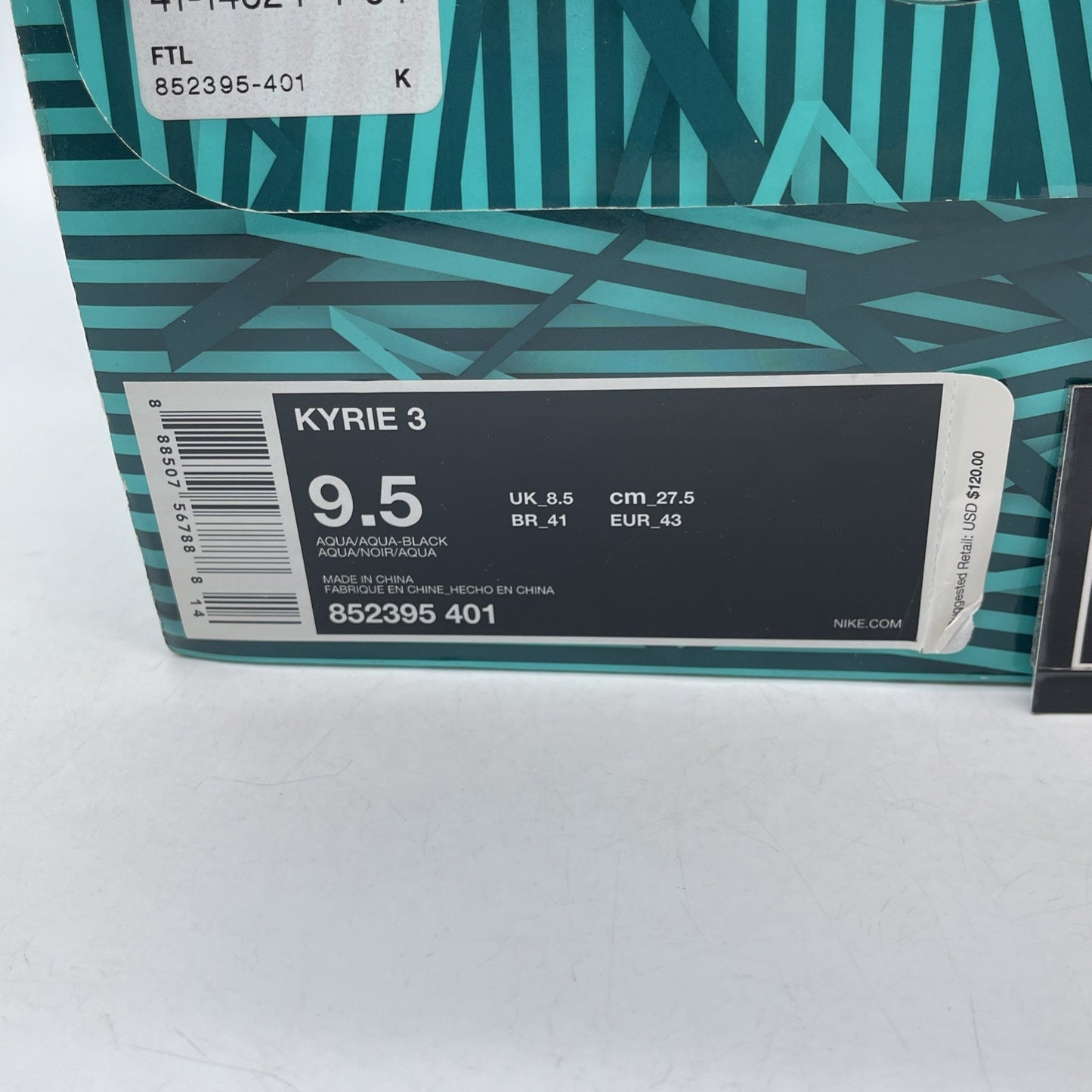Size 9.5 - Nike Kyrie 3 Tiffany Blue Suede Leather (852395-401)