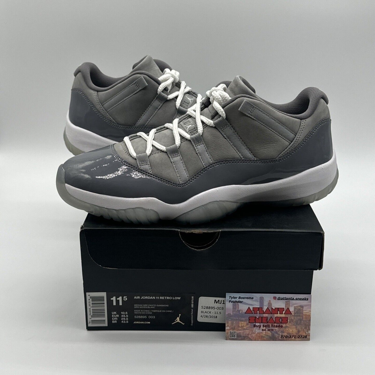 Size 11.5 - Jordan 11 Retro Low Cool Grey 2018 Patent Leather Suede Icy Soles