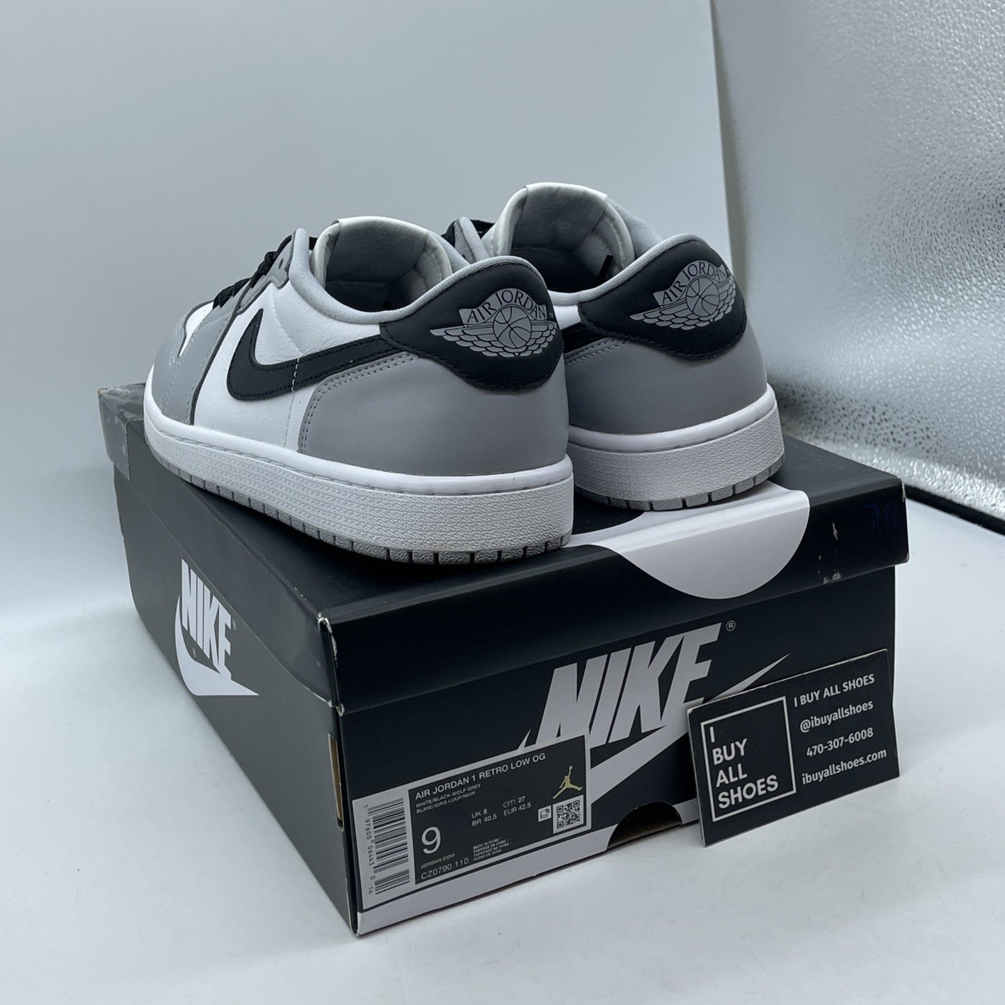Size 9 - Air Jordan 1 Retro OG Low Barons Grey Black Leather (CZ0790-110)
