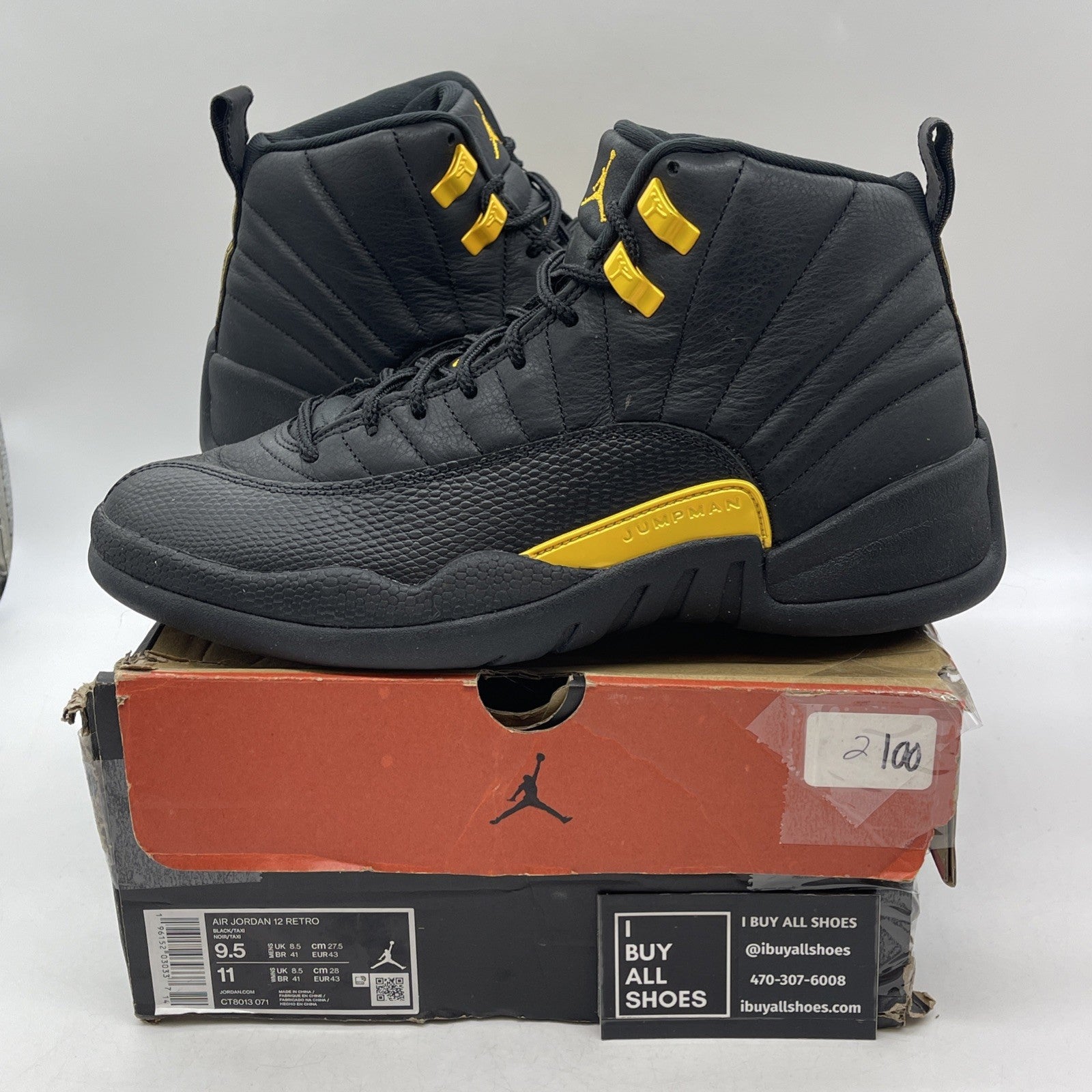 Size 9.5 - Air Jordan 12 Retro Mid Black Taxi (CT8013-071)