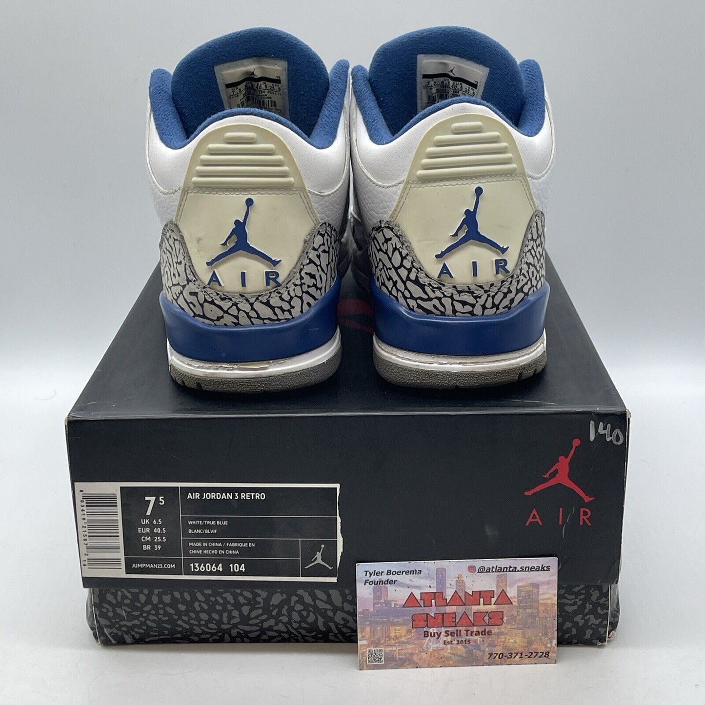 Size 7.5 - Air Jordan 3 Retro 2011 True Blue White Leather Suede (136064-104)