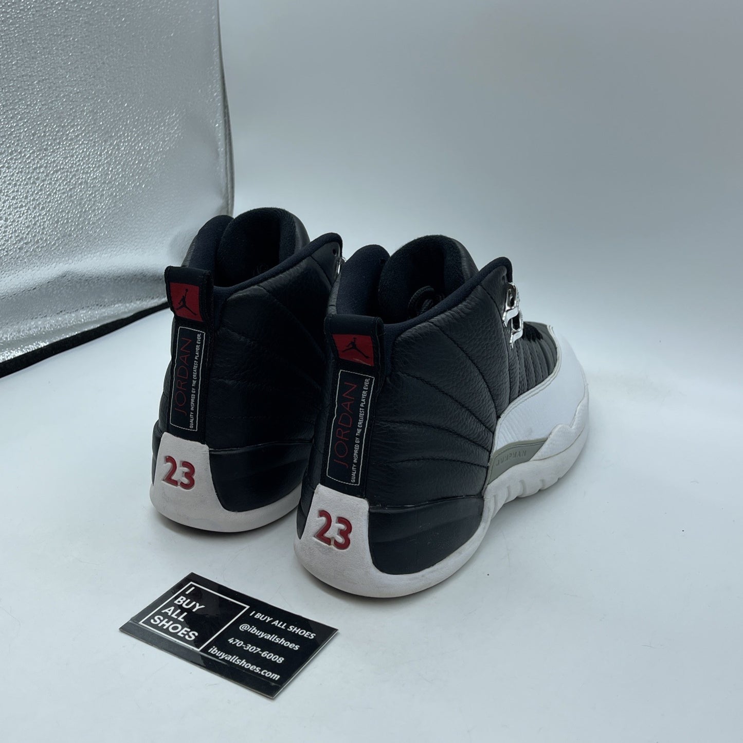 Size 8.5 - Air Jordan 12 Retro 2012 Playoff Black White Leather (130690-001)