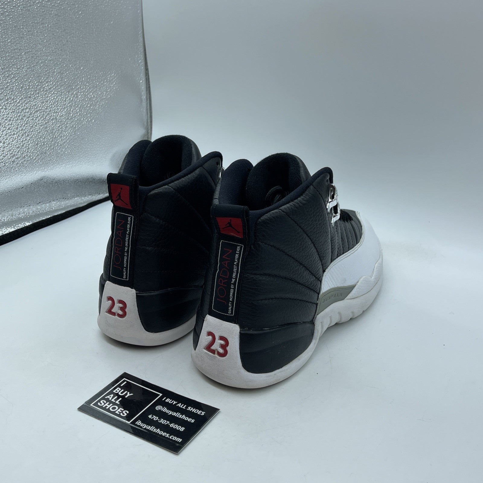 Size 8.5 - Air Jordan 12 Retro 2012 Playoff Black White Leather (130690-001)