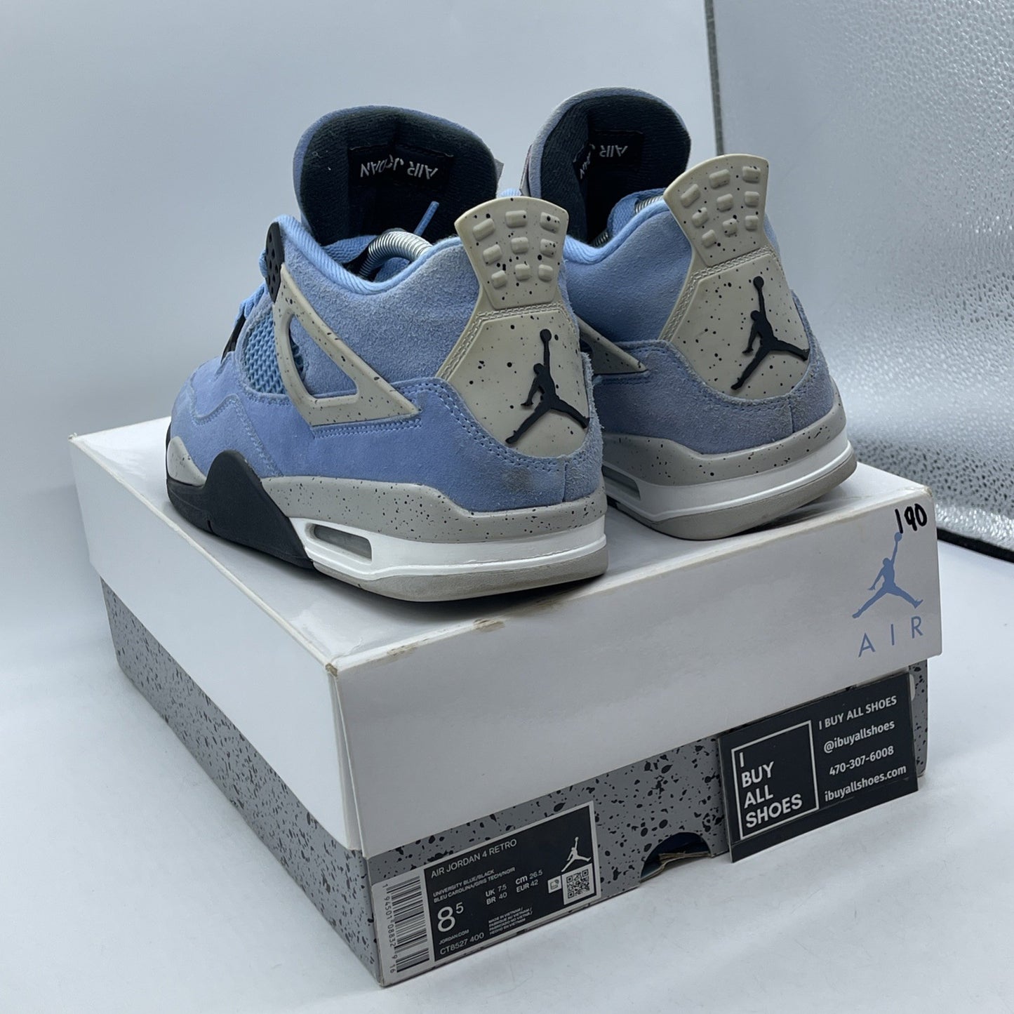 Size 8.5 - Jordan 4 Retro Black Tech Grey University Blue White (CT8527-400)