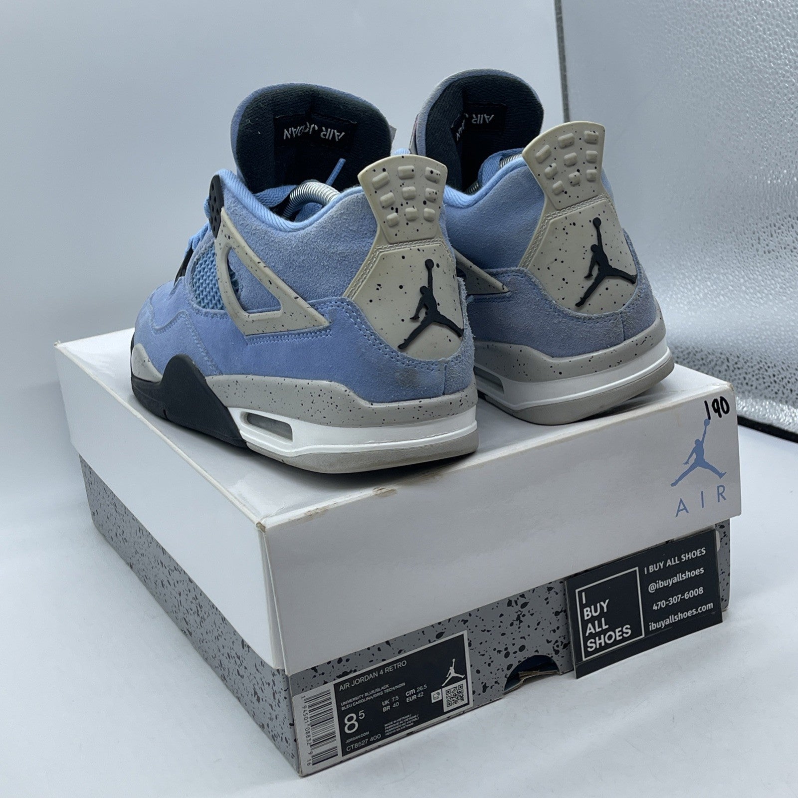 Size 8.5 - Jordan 4 Retro Black Tech Grey University Blue White (CT8527-400)