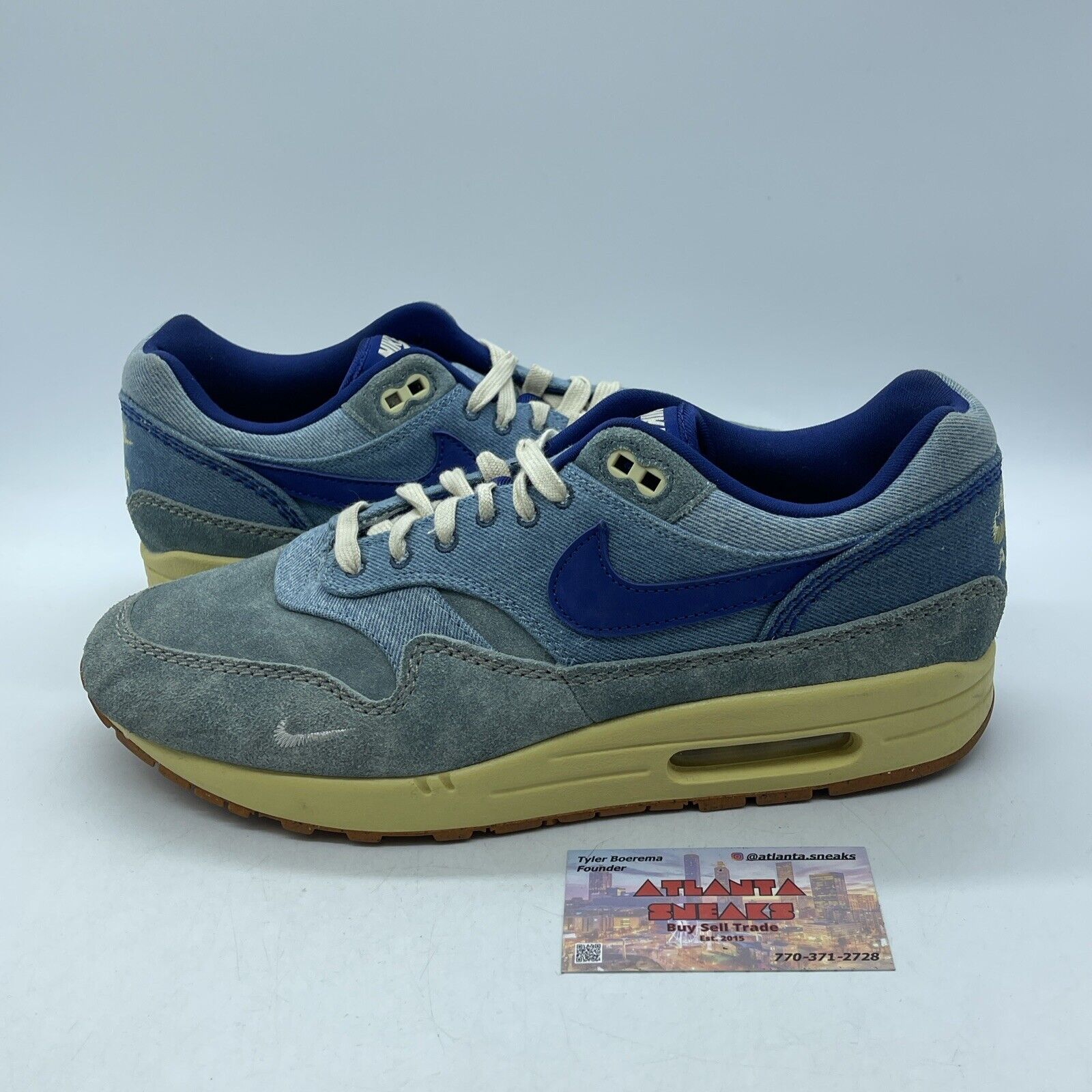 Size 11 - Nike Air Max 1 Premium Dirty Denim 2022 Blue Yellow Suede (DV3050-300)