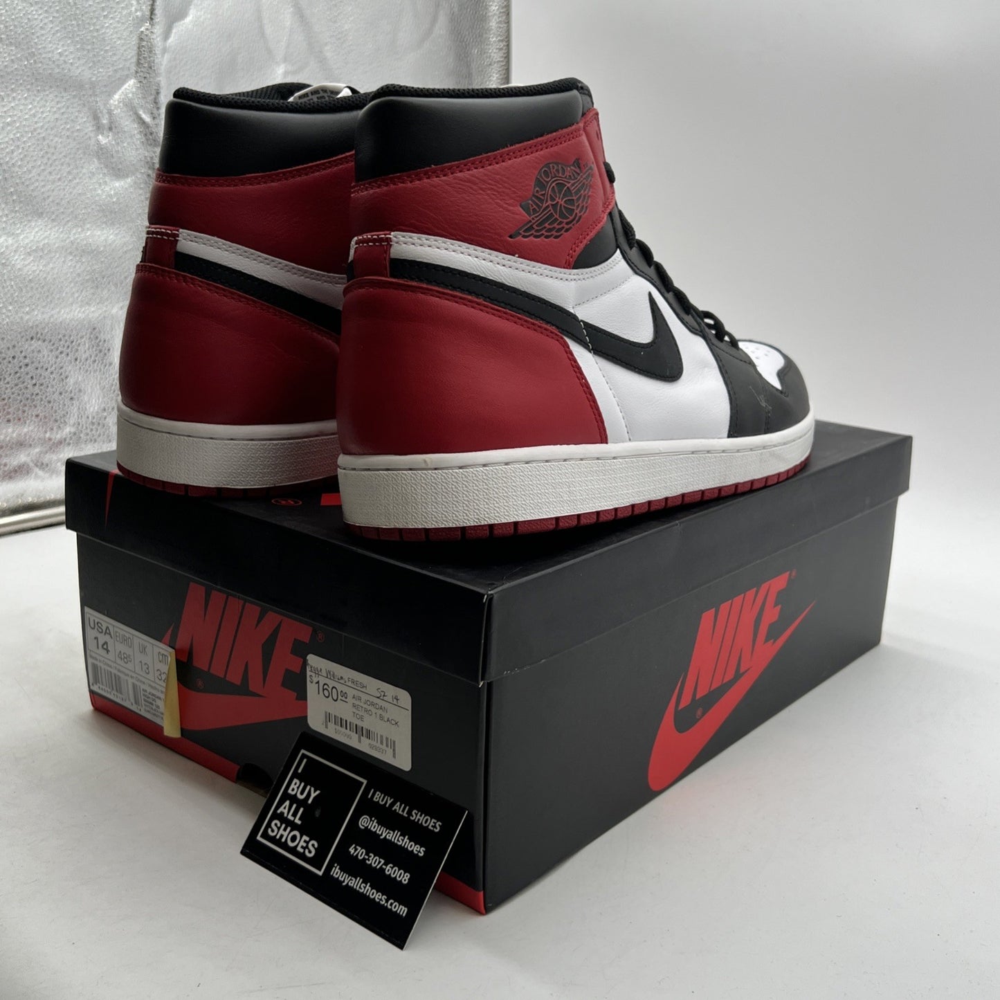 Size 14 - Air Jordan 1 Retro High OG Black Toe 2016 (555088-125)