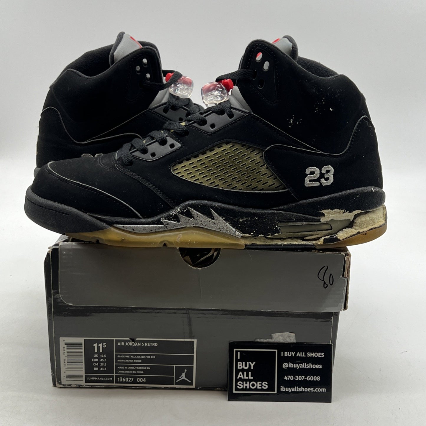 Size 11.5 - Air Jordan 5 Retro 2007 Black Metallic (136027-004)