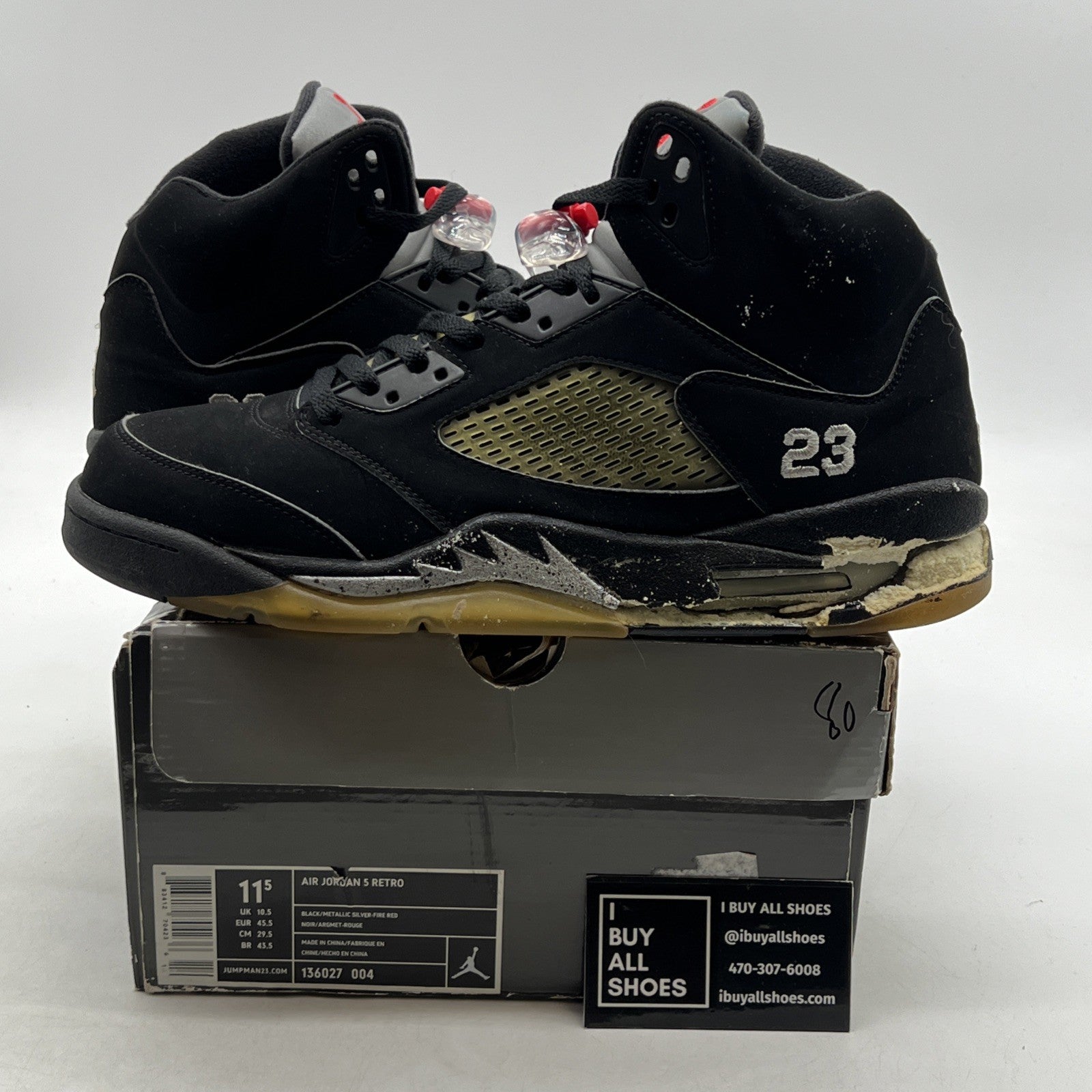 Size 11.5 - Air Jordan 5 Retro 2007 Black Metallic (136027-004)