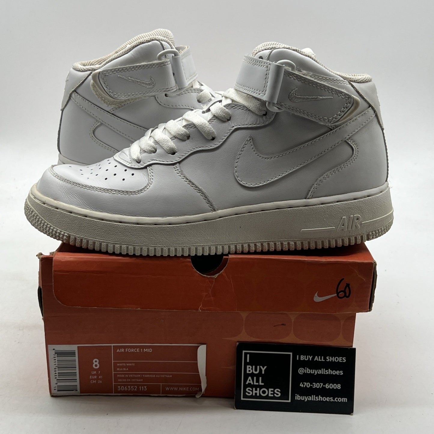 Size 8 - Nike Air Force 1 Mid White (306352-113)