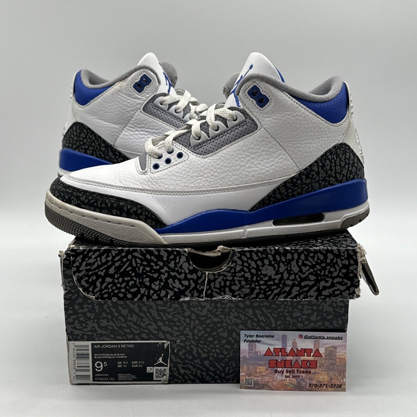 Size 9.5 - Jordan 3 Retro Mid Racer Blue White Leather 3m Black OG All Retro Mj