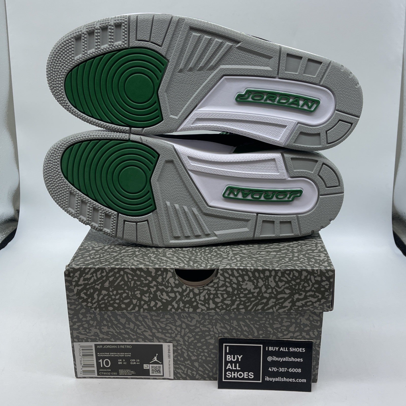 Size 10 - Jordan 3 Retro Mid Pine Green Grey Black Suede (CT8532-030)