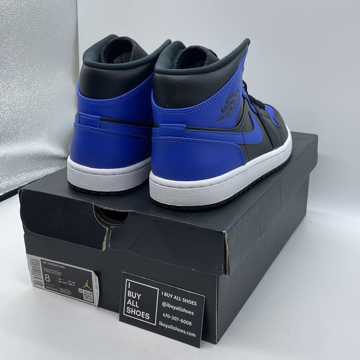 Size 8 - Jordan 1 Mid Hyper Royal Black Blue Leather (554724-077)