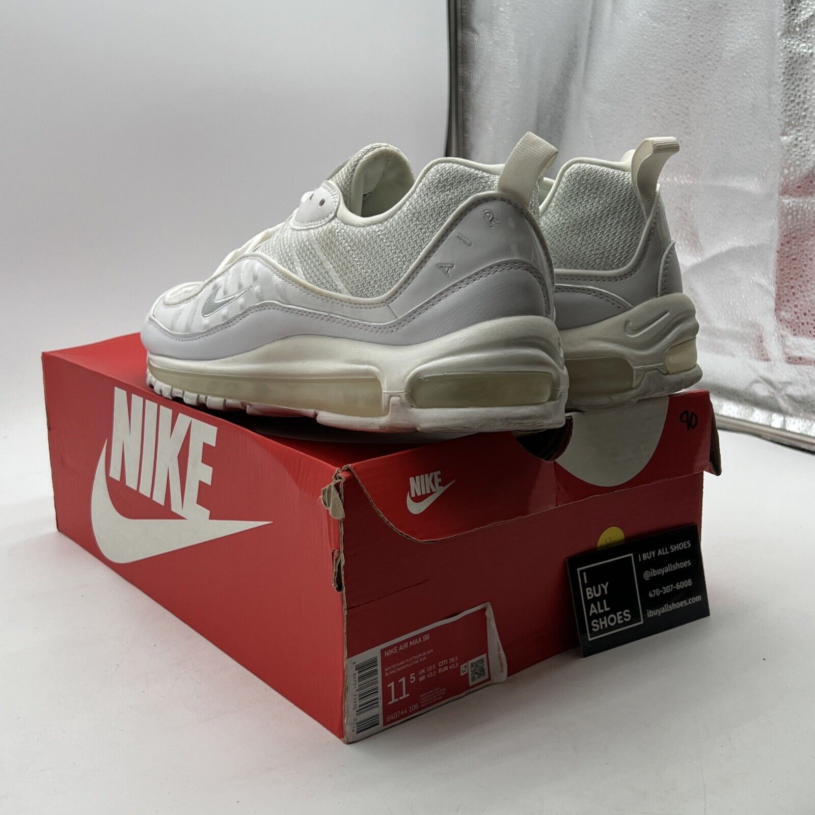 Size 11.5 - Nike Air Max 98 White Platinum (640744-106)