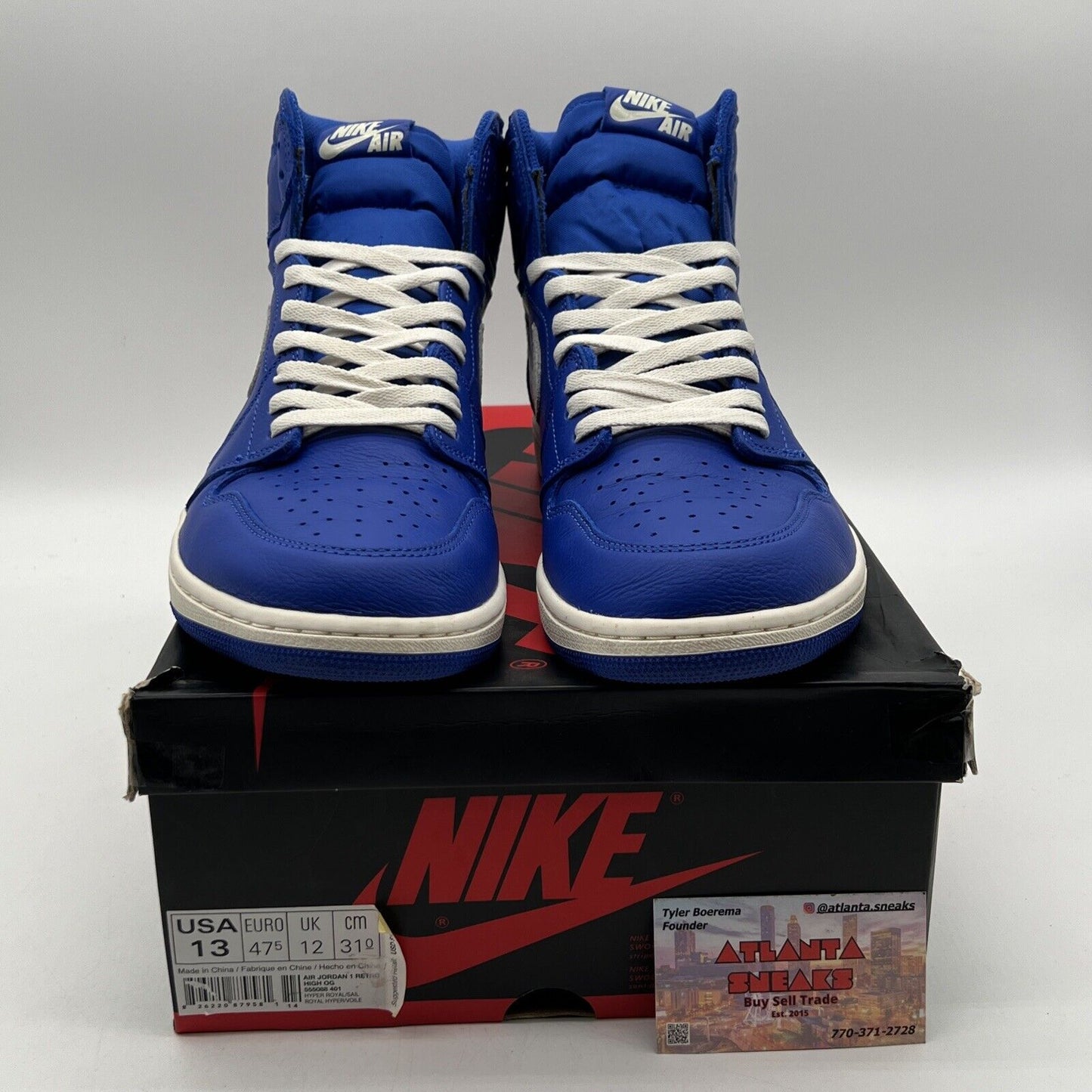 Size 13 - Air Jordan 1 Retro OG High Hyper Royal Leather White (555088-401)