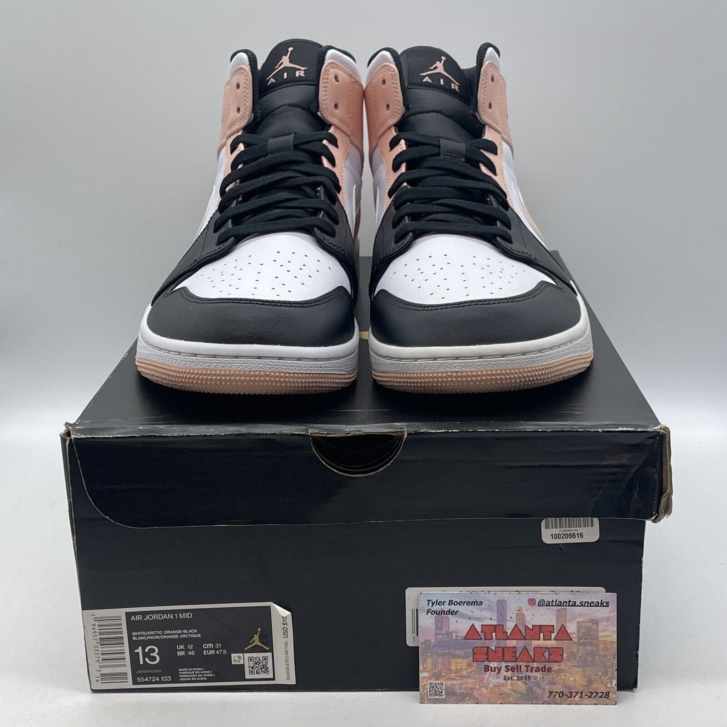 Size 13 - Air Jordan 1 Mid Crimson Tint Pink White Black Leather (554724-133)