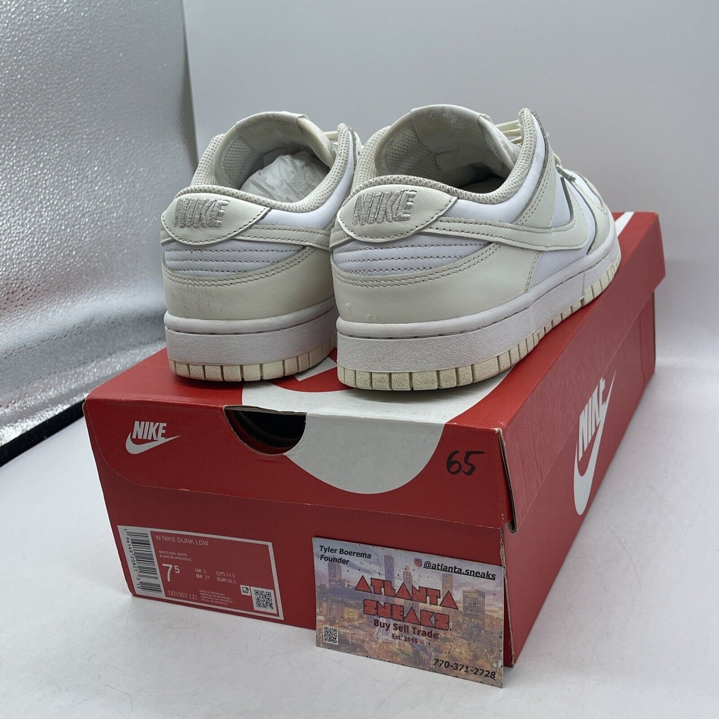 Size 7.5W - Nike Dunk Low White Sail White Leather (DD1503-121)