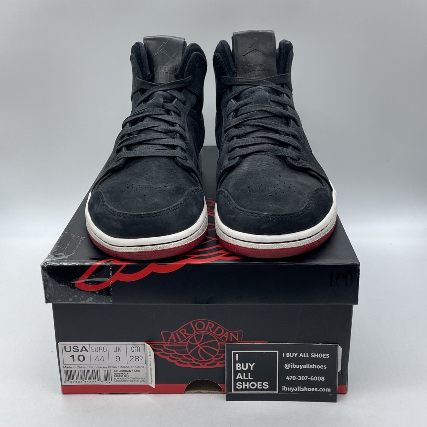 Size 10 - Air Jordan 1 Nouveau Mid Black Red White Suede (651232-007)