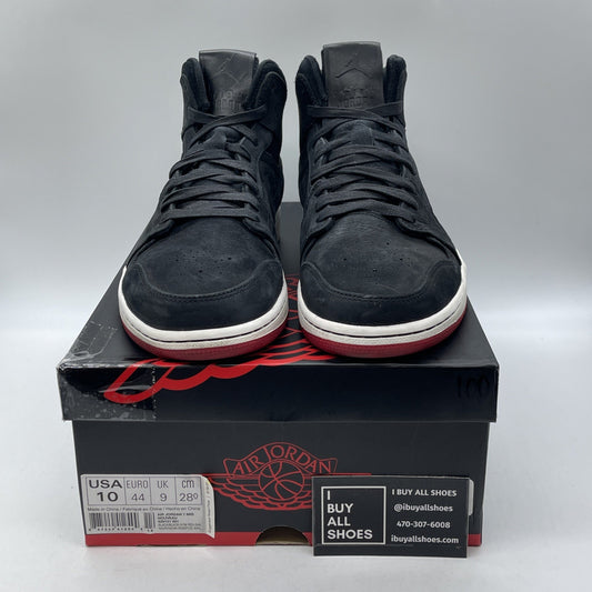 Size 10 - Air Jordan 1 Nouveau Mid Black Red White Suede (651232-007)