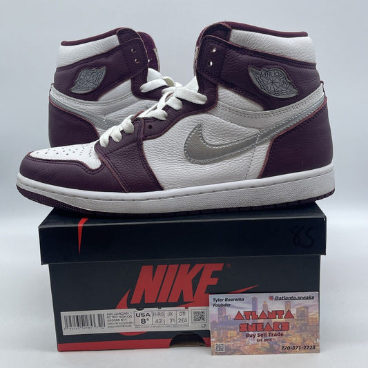 Size 8.5 - Jordan 1 Retro High OG Bordeaux White Silver Leather (555088-611)