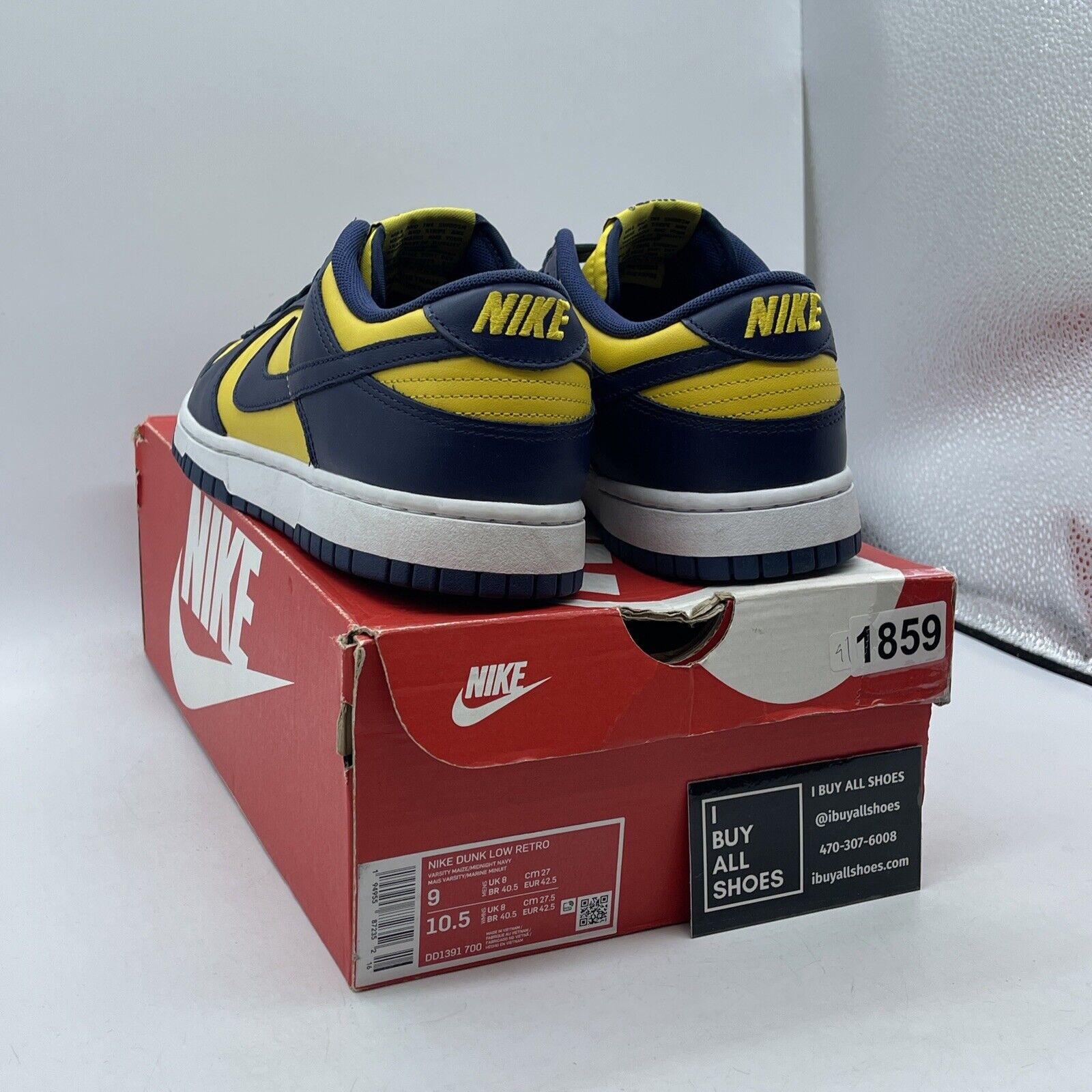 Size 9 - Nike Dunk Low Michigan Yellow Blue White Leather Suede (DD1391-700)