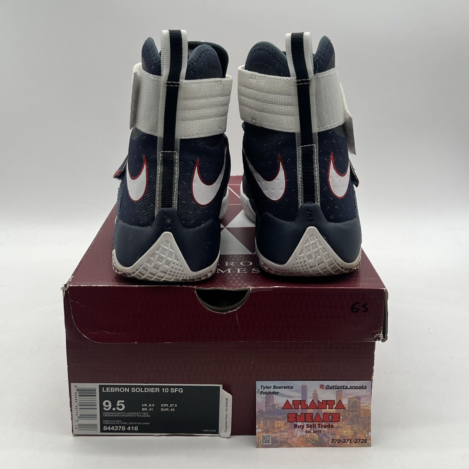 Size 9.5 - Nike LeBron Soldier 10 Navy Red White (844378-416)