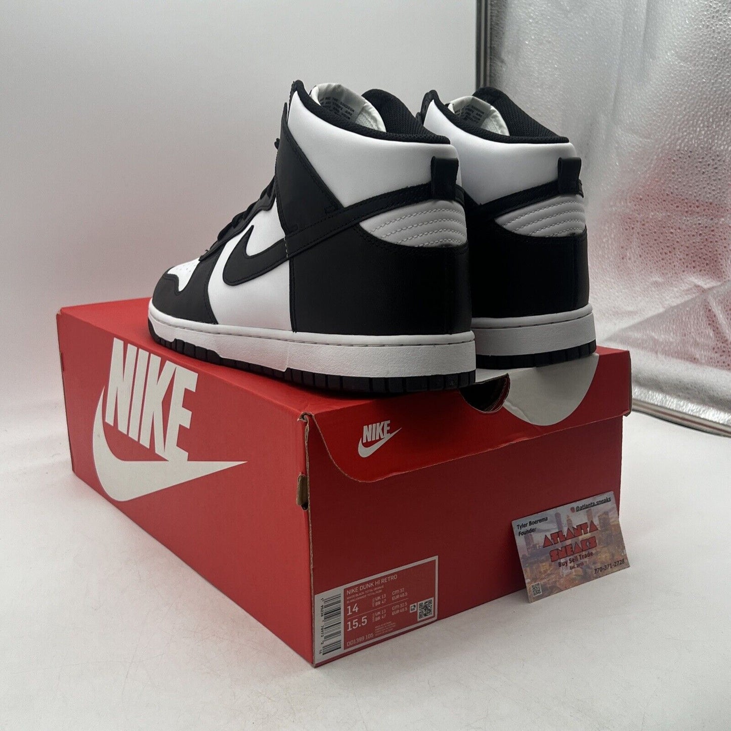 Size 14 - Nike Dunk High Black White Leather (DD1399-105)