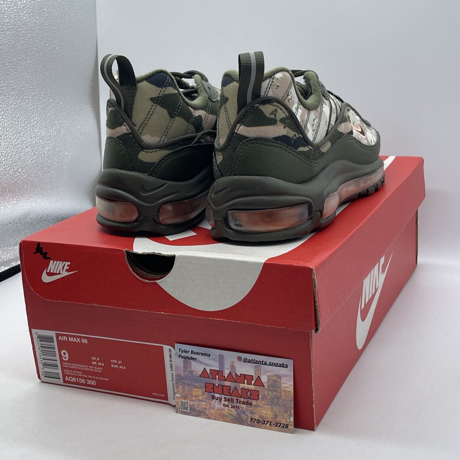 Size 9 - Nike Air Max 98 SE Floral Camo Green Black Brown Suede (AQ6156-300)