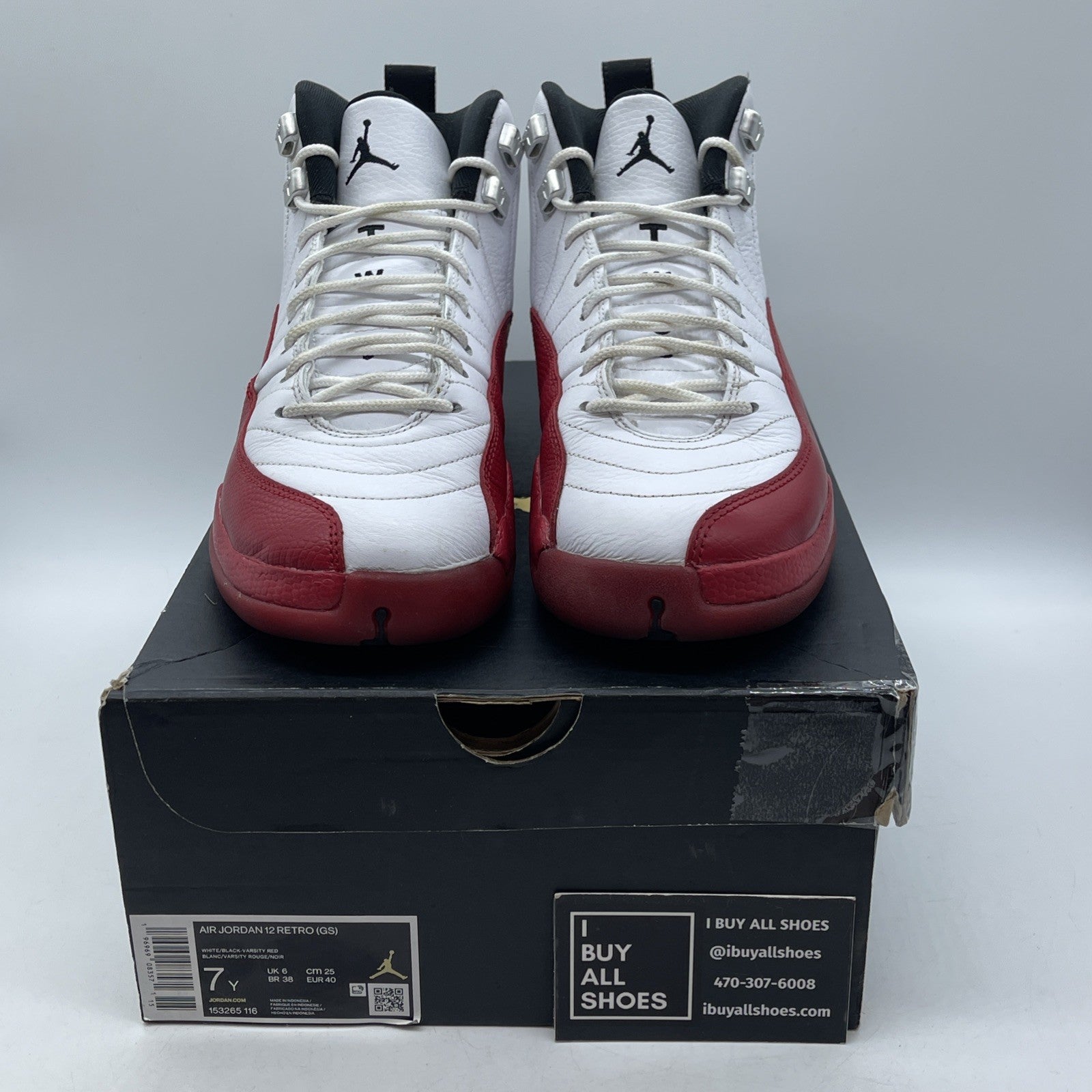 Size 7Y- Jordan 12 Retro 2023 Mid Cherry White Red Leather (153265-116)