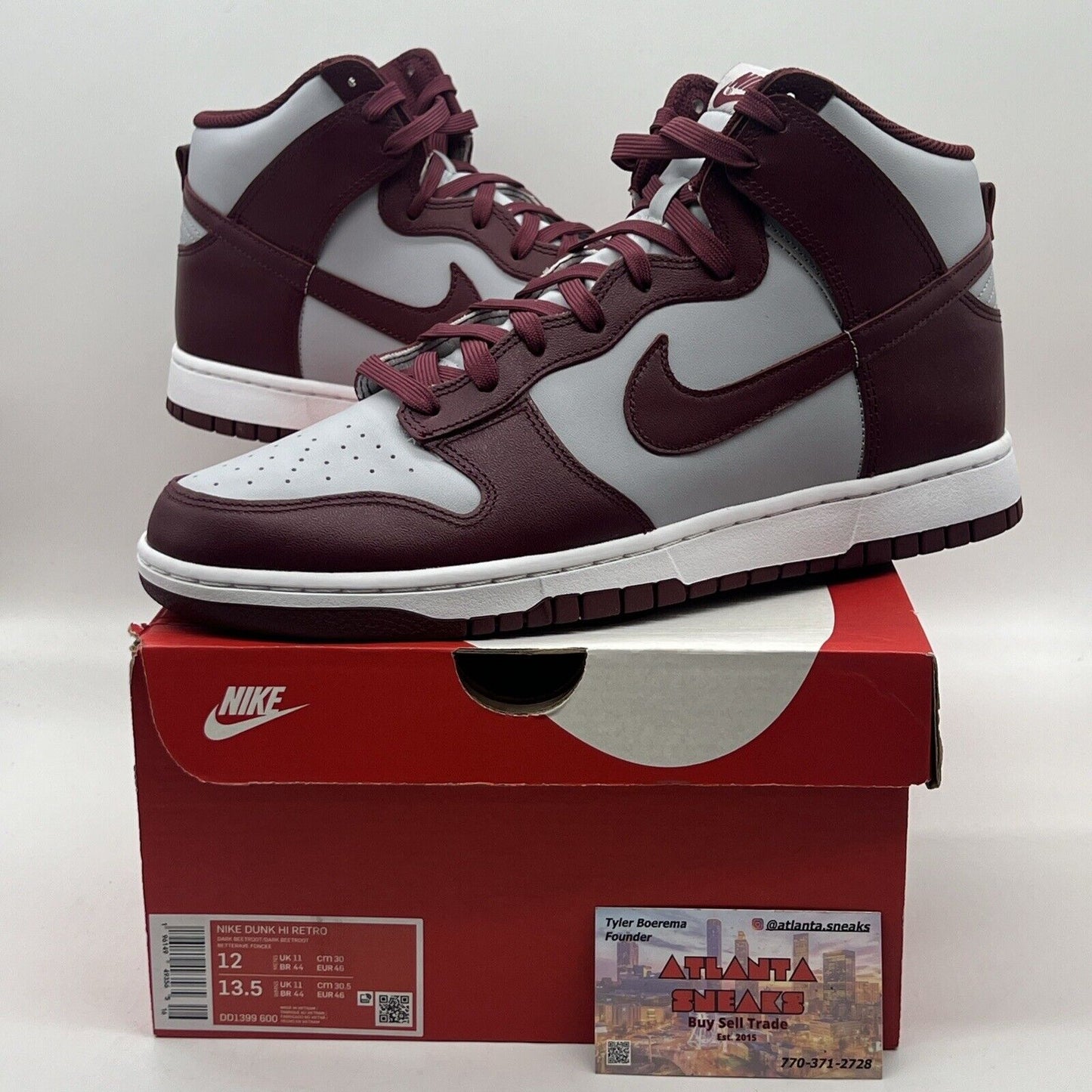 Size 12 - Nike Dunk High Dark Beetroot Brand New Og All Grey