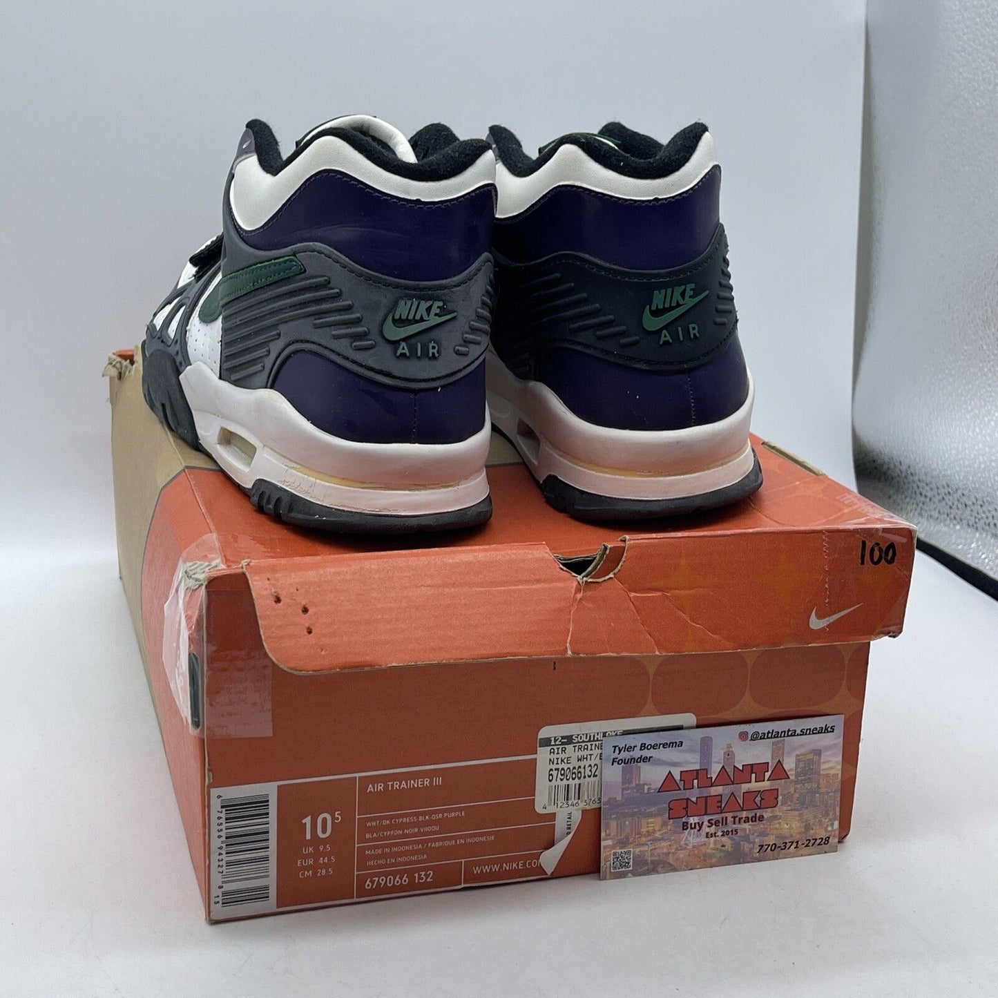 Size 10.5 - Nike Air Trainer 3 White Purple Black Leather (679066-132)