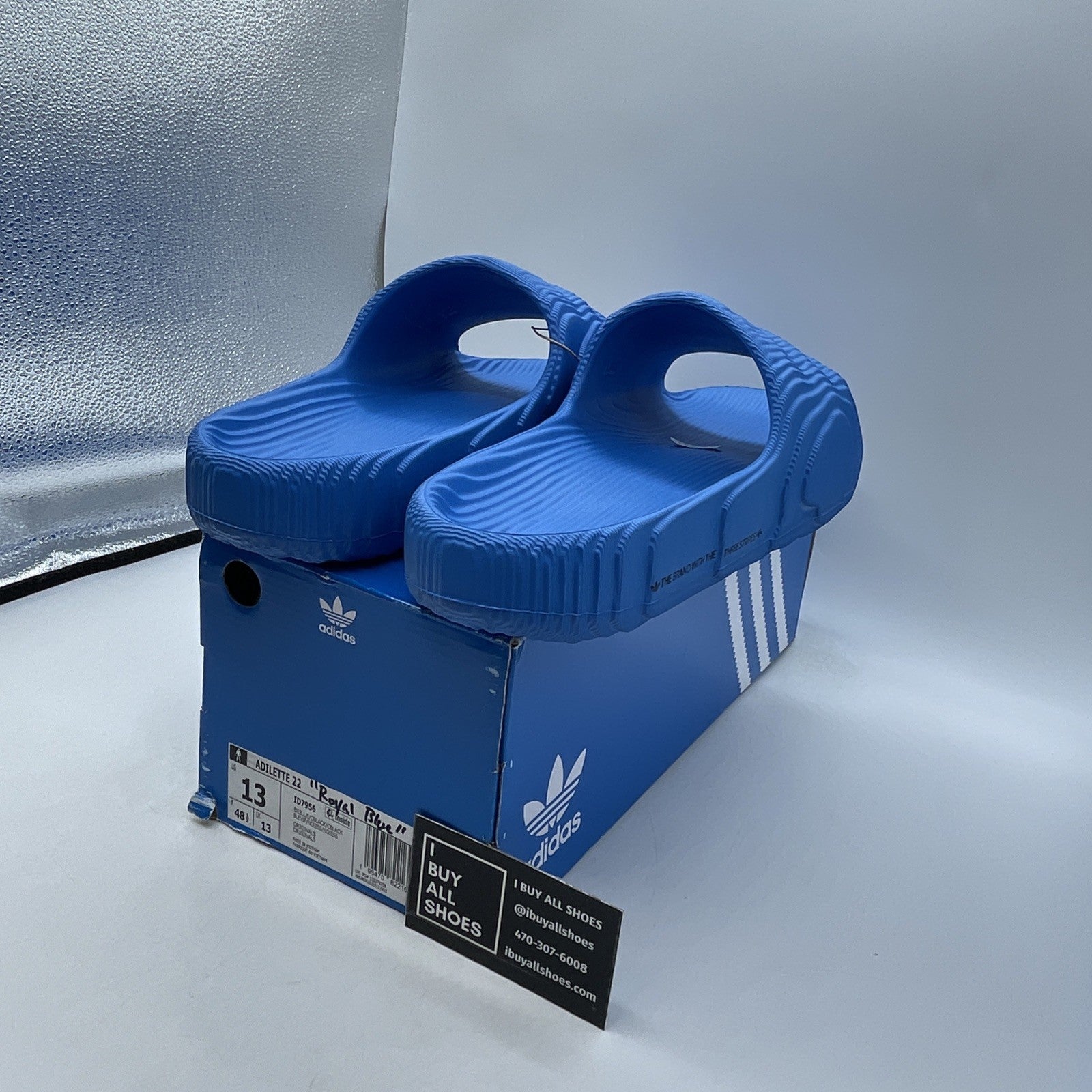 Size 13 - adidas Originals Adilette 22 Slides Black Blue (ID7956)