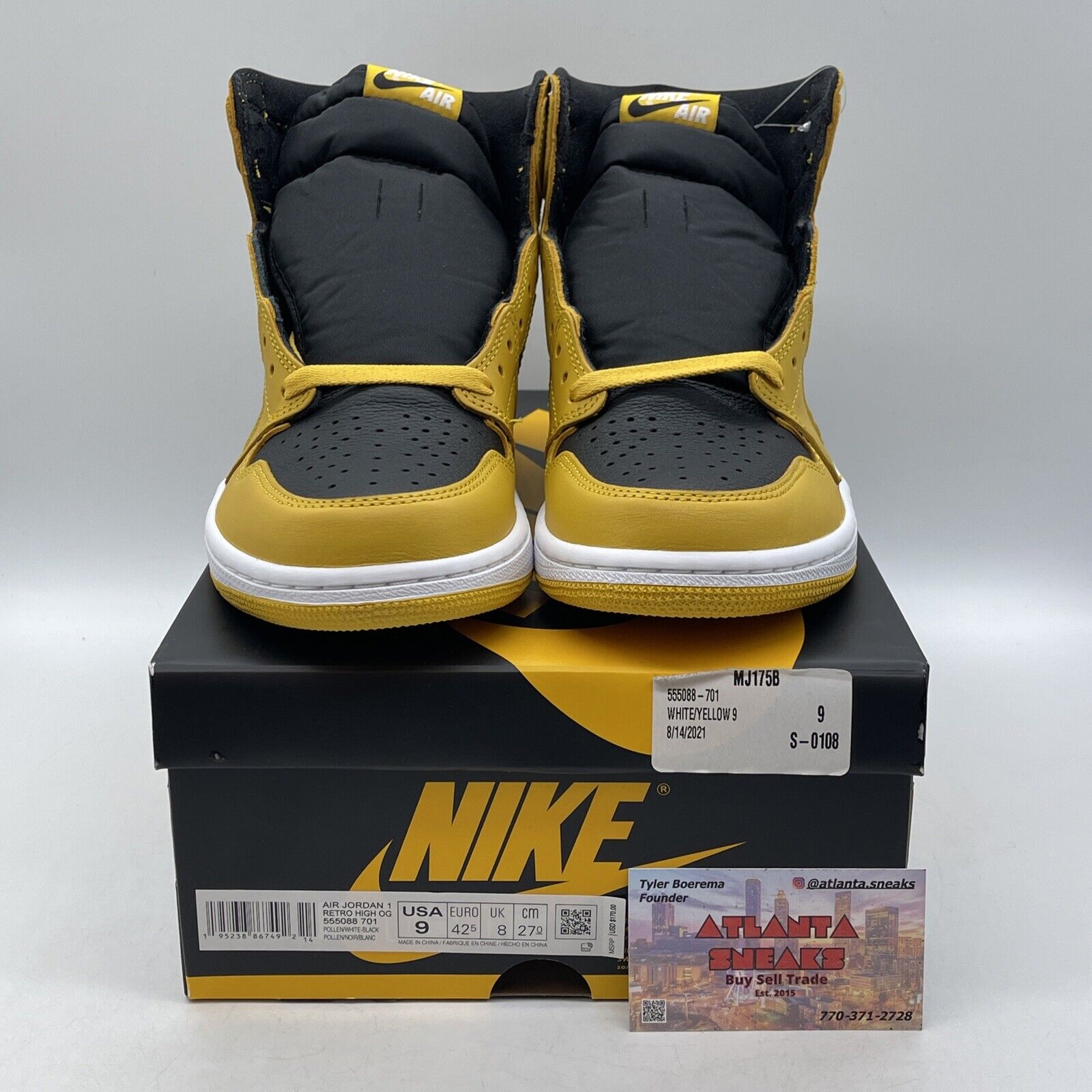 Size 9 - Jordan 1 Retro OG High Pollen Yellow Black White Leather (555088-701)