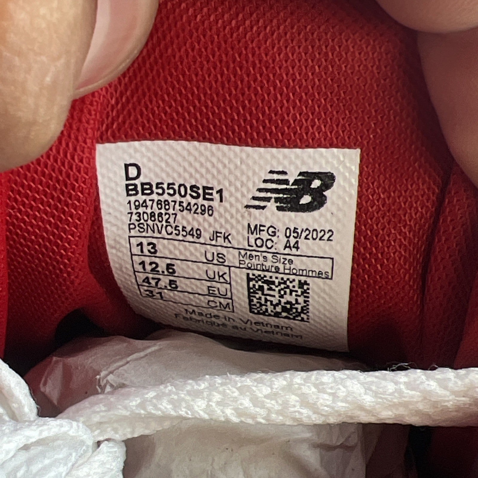 Size 13 - New Balance 550 Men's (BB550SE1) White Team Red Leather Athletic Shoes