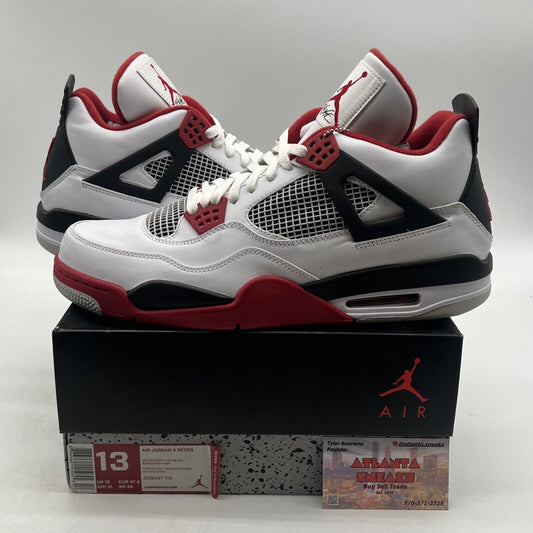 Size 13 - Jordan 4 Retro Fire Red 2012 Black White Leather (308497-110)