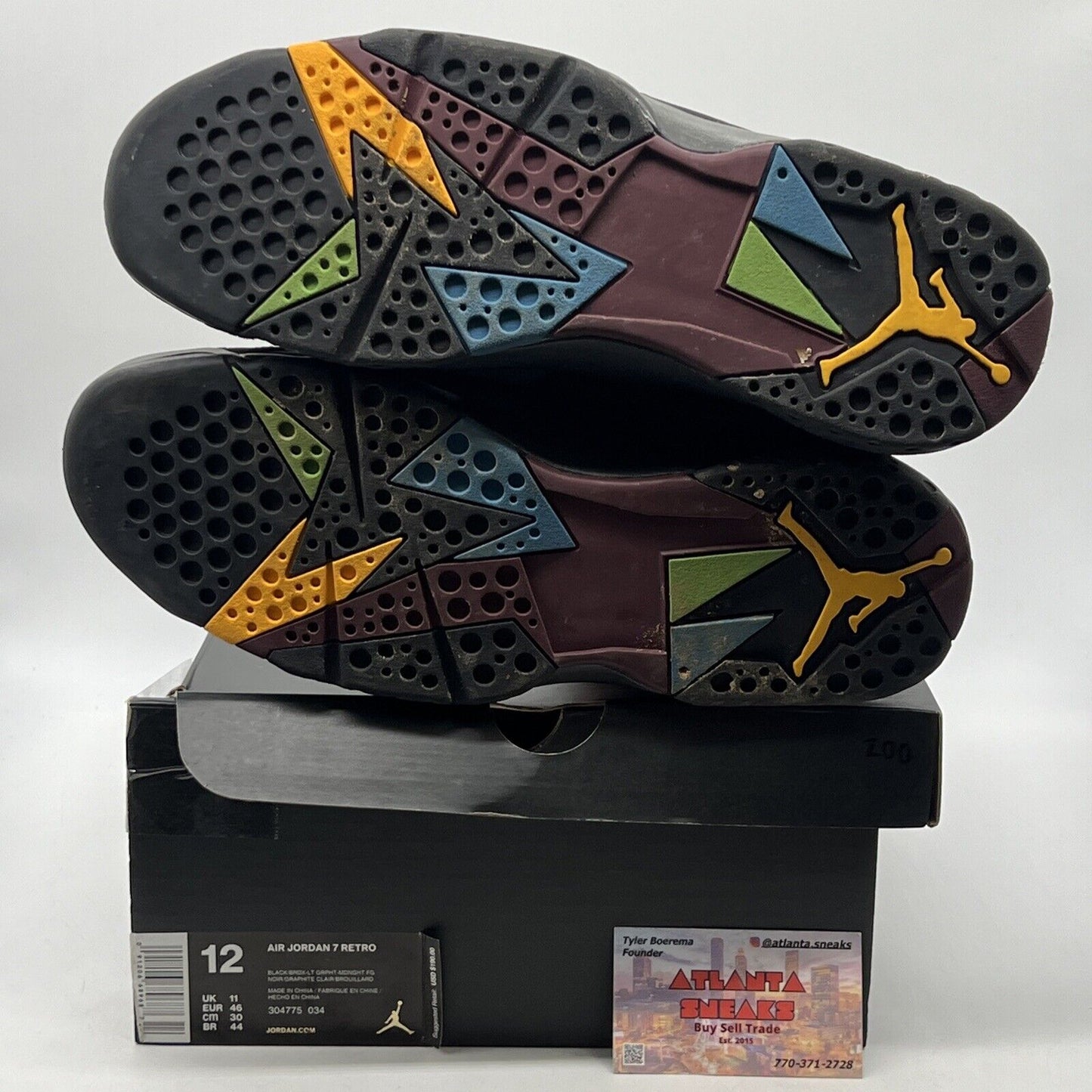 Size 12 - Jordan 7 Retro Bordeaux 2015 Black Grey Suede (304775-034)