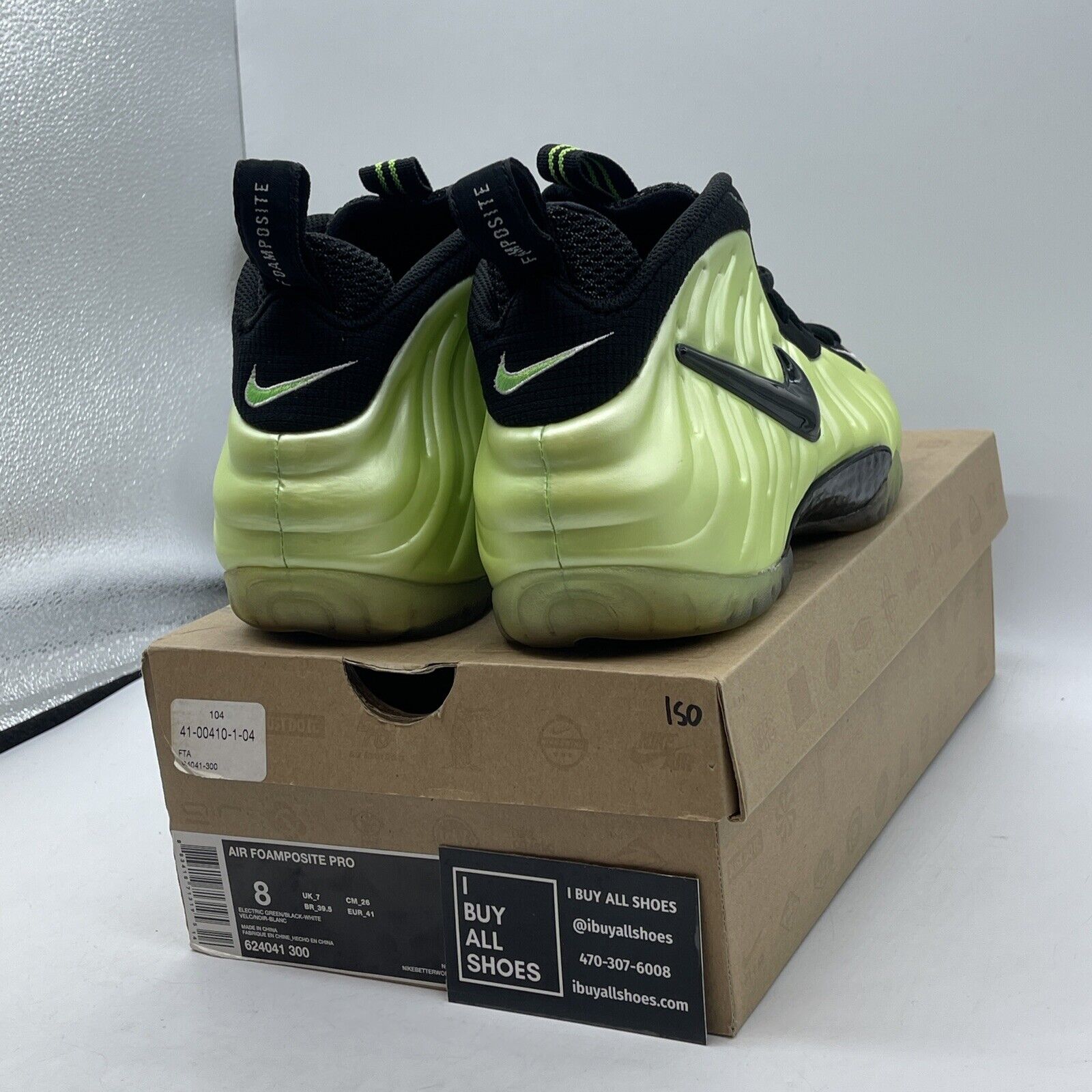Size 8 - Nike Air Foamposite Pro Electric Green Black White Suede (624041-300)