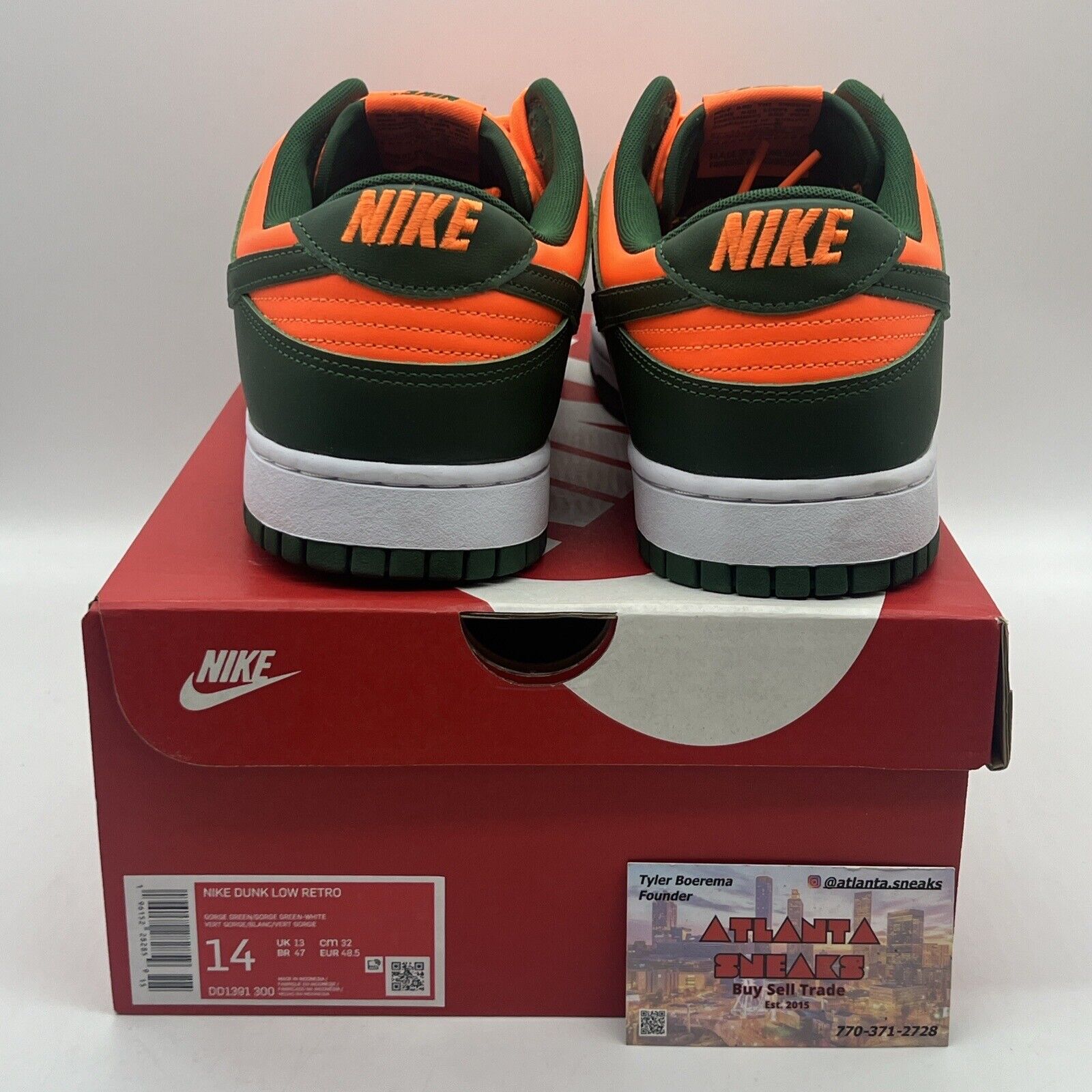 Size 14 - Nike Dunk Low Miami Hurricanes Brand New Og All Green Orange