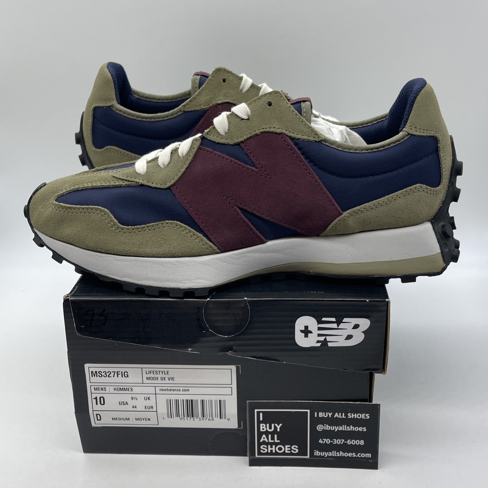 Size 10 - New Balance FIGS x 327 Olive Blue Suede (MS327FIG)