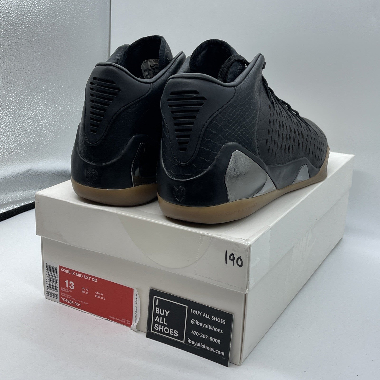 Size 13 - Nike Kobe 9 EXT QS Mid Snakeskin Black Leather (704286-001)