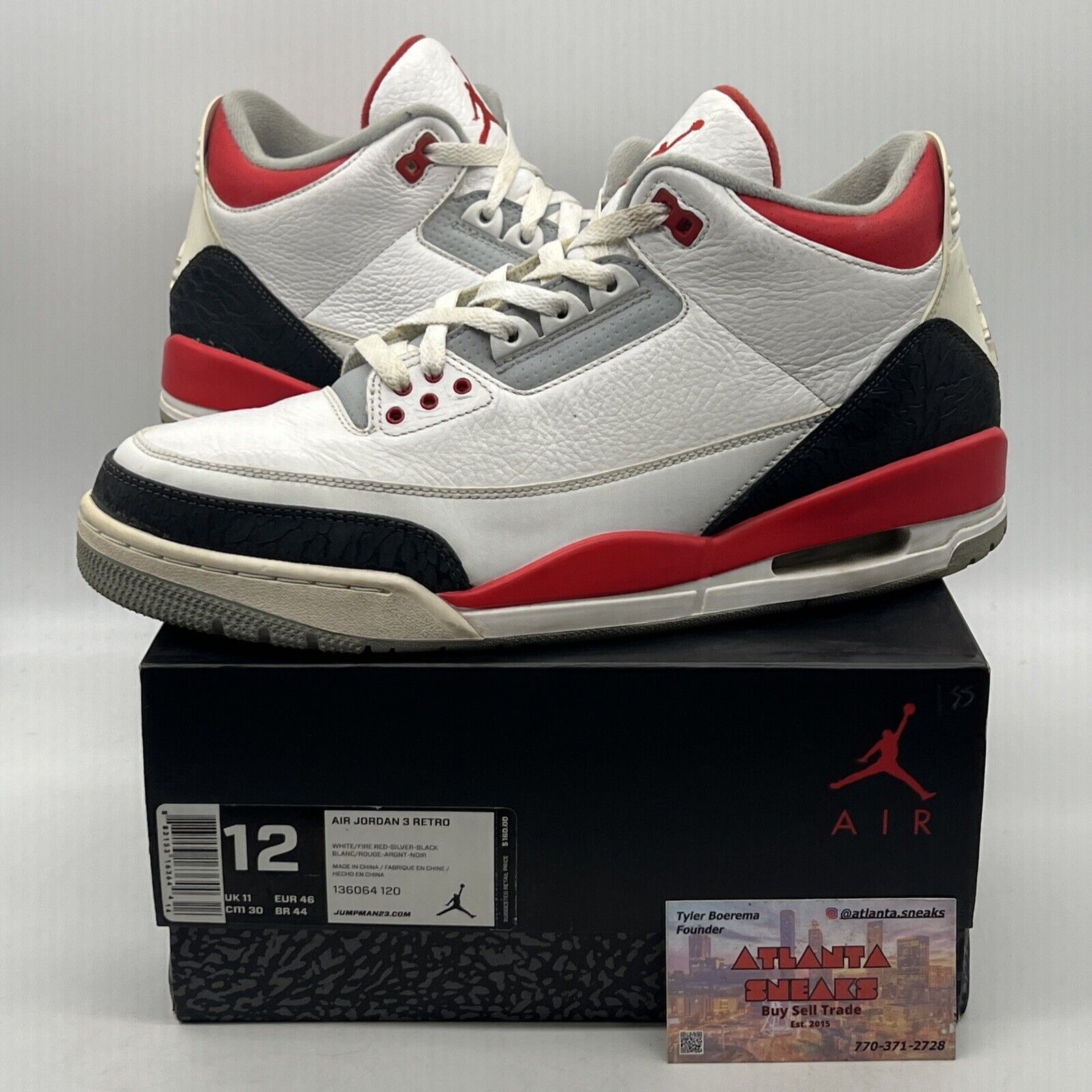 Size 12 - Air Jordan 3 Retro 2013 Fire Red White Black Leather (136064-120)