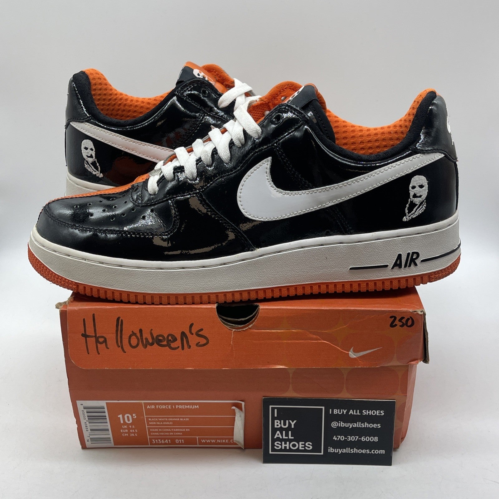 Size 10.5 - Nike Air Force 1 Premium Halloween Orange Black (313641-011)