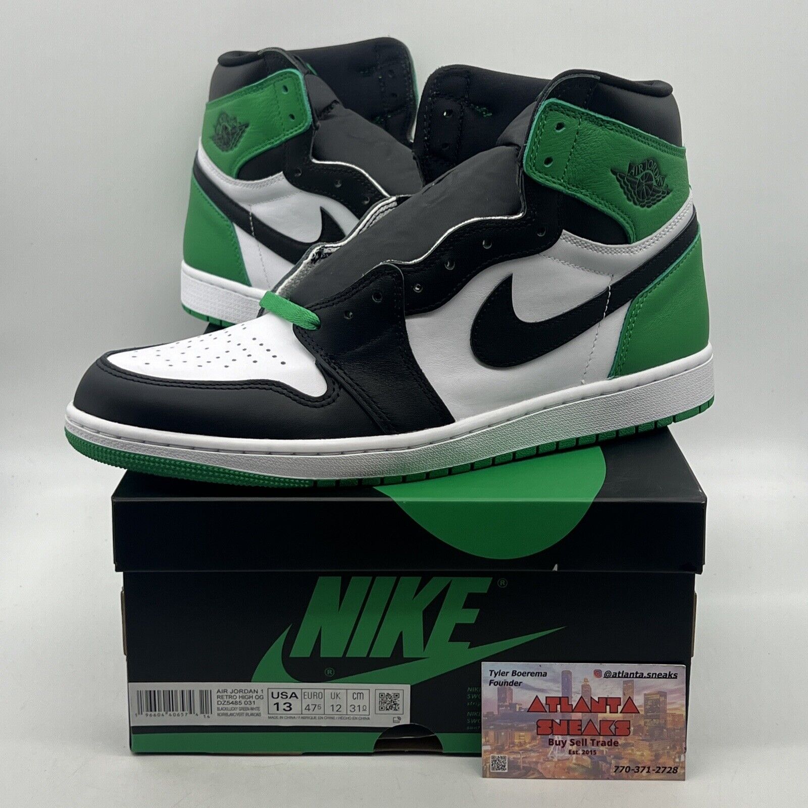 Size 13 - Air Jordan 1 Retro OG High Lucky Green Black White Leather DZ5485-031