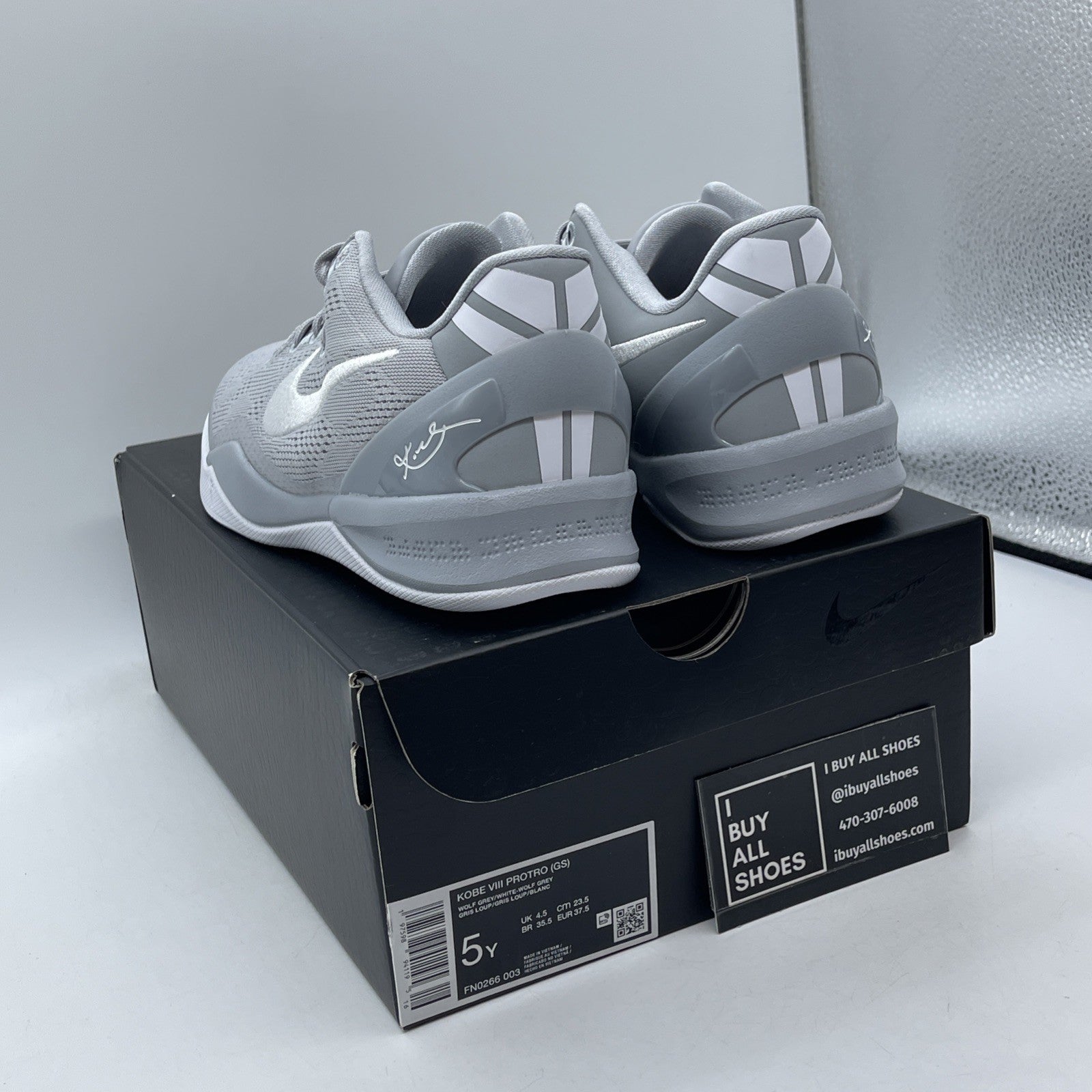 Size 5Y (GS) - Nike Kobe 8 Protro Low White Metallic Gold Silver (FN0266-003)