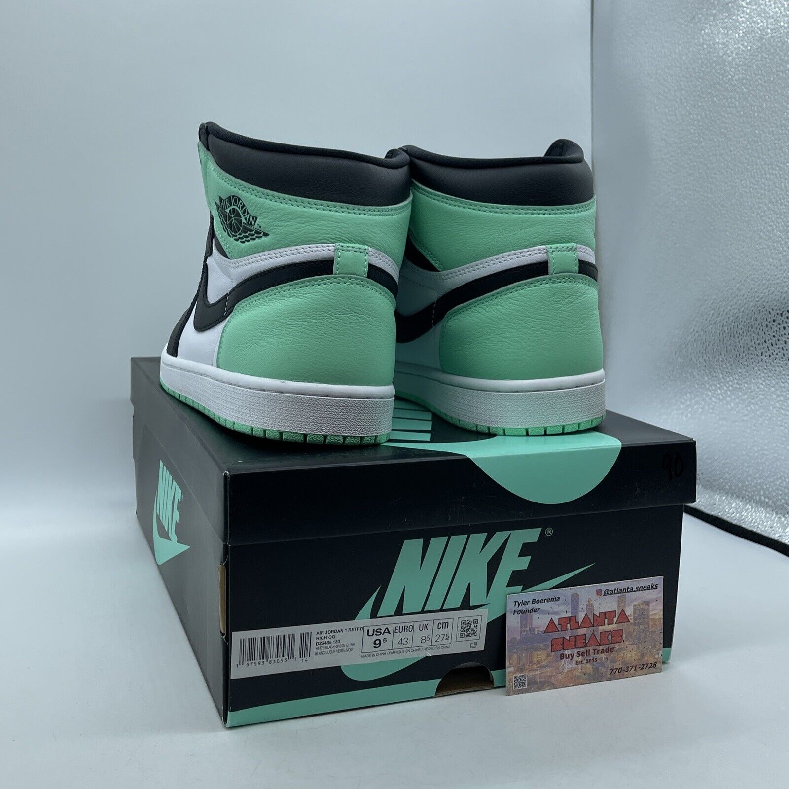 Size 9.5 - Air Jordan 1 Retro High Green Glow Black White Leather (DZ5485-130)