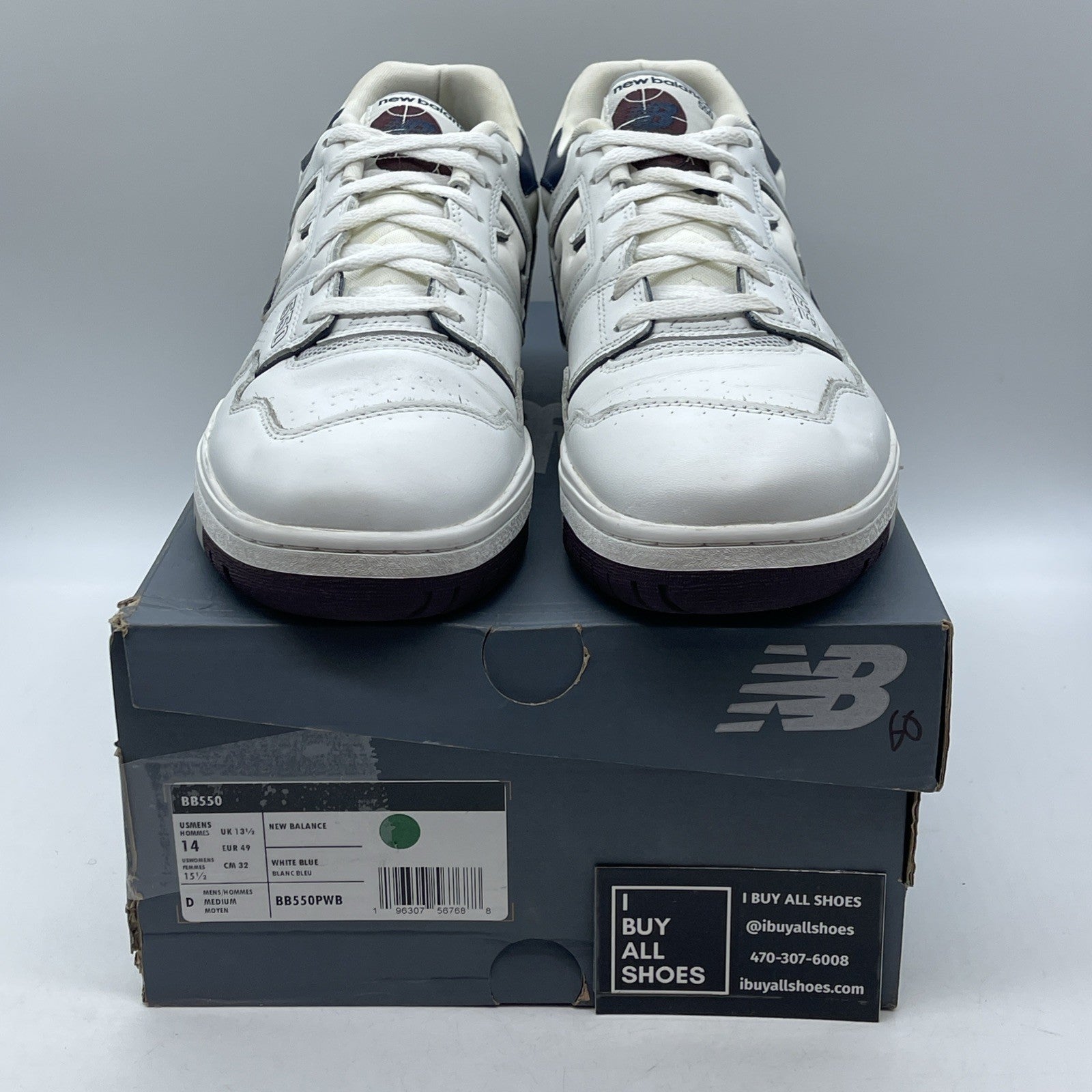 Size 14 - New Balance 550 White Indigo Burgundy Blue Grey Leather (BB550PWB)