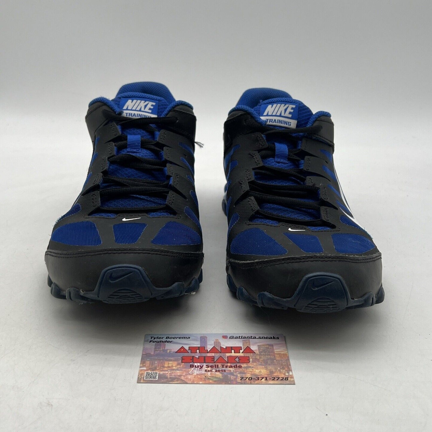 Size 11.5 Nike Reax 8 TR Mesh Black/Blue Gym Cross Training Shoes (621716-038)